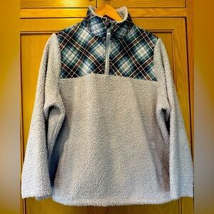 Vera Bradley Gray Knit Pullover Quarter Zip Sherpa High Neck Plaid / xlarge